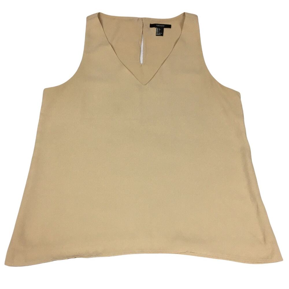 Forever 21 Sleeveless Blouse V-Neck  Tank Top Tan‎ Keyhole Back Women's Large